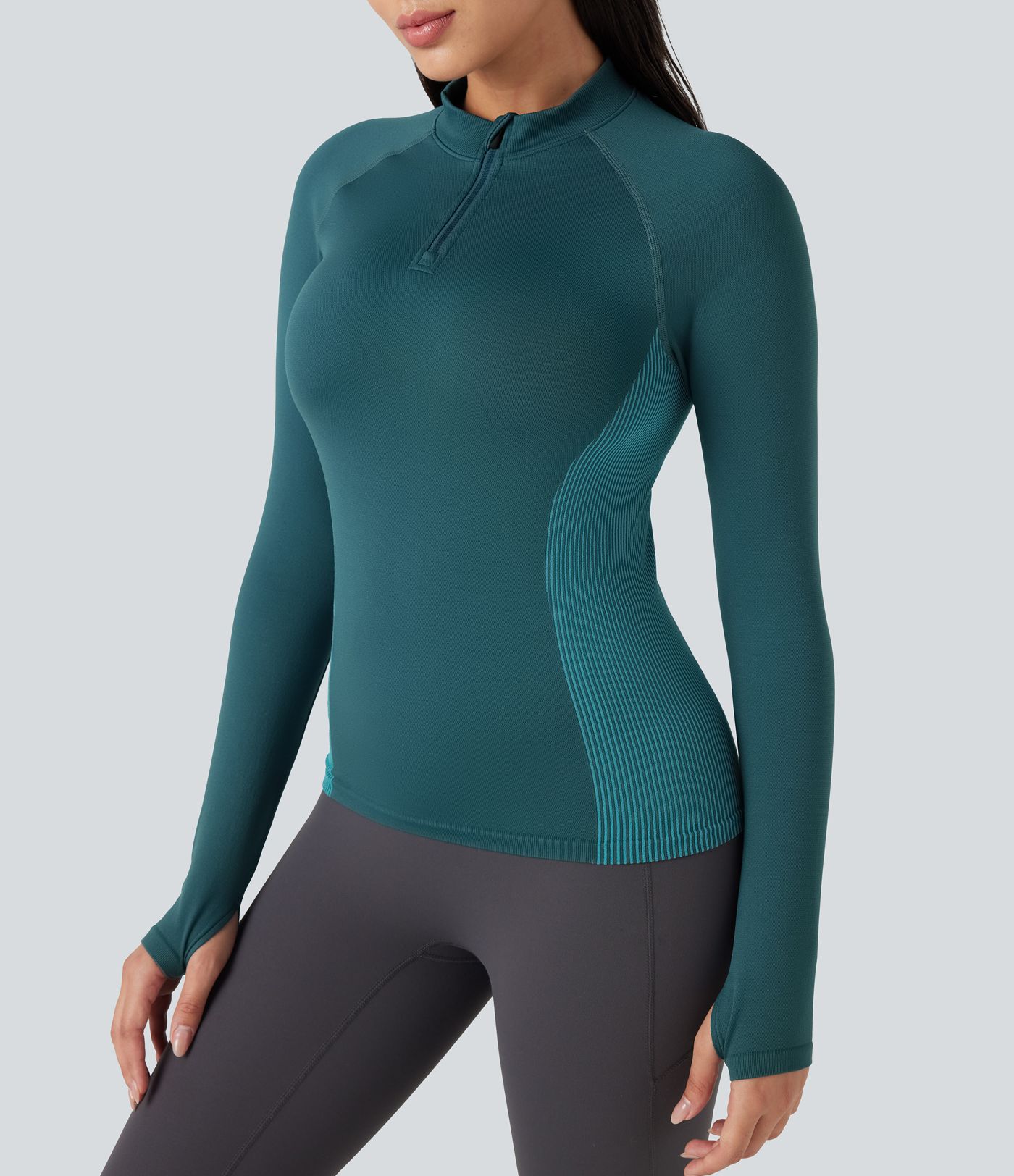 OneForm Seamless Flow Half Zip Long Sleeve Thumb Hole Yoga Sports Top