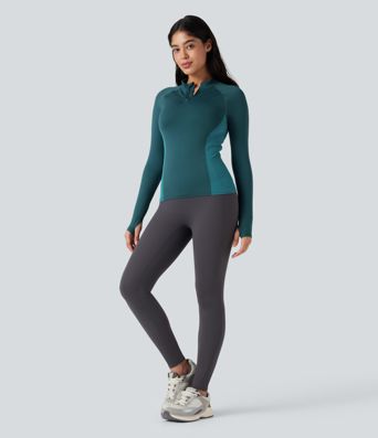 OneForm Seamless Flow Half Zip Long Sleeve Thumb Hole Yoga Sports Top