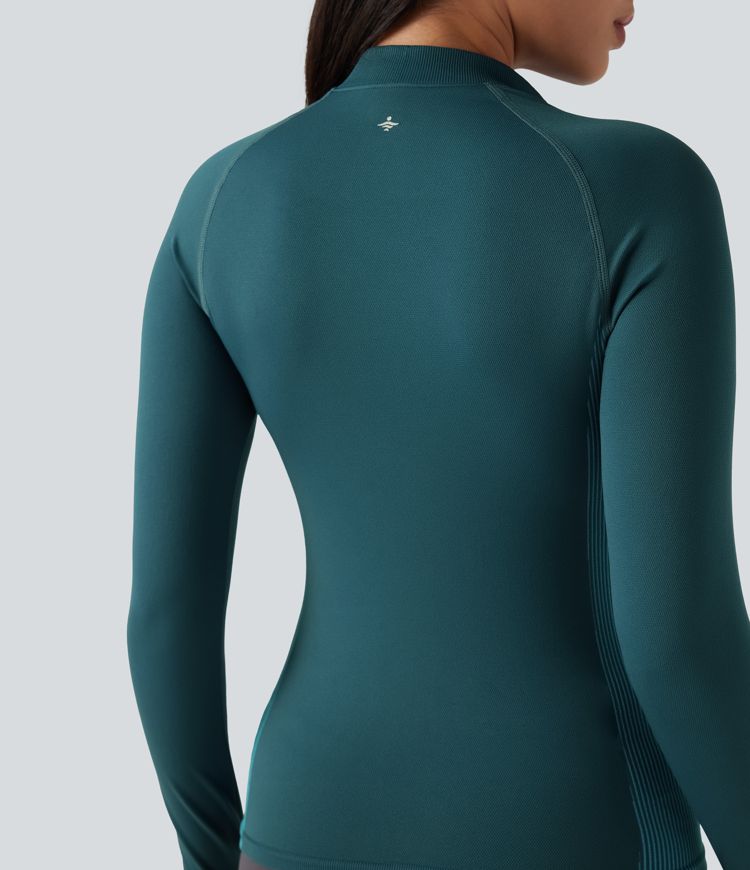 OneForm Seamless Flow Half Zip Long Sleeve Thumb Hole Yoga Sports Top