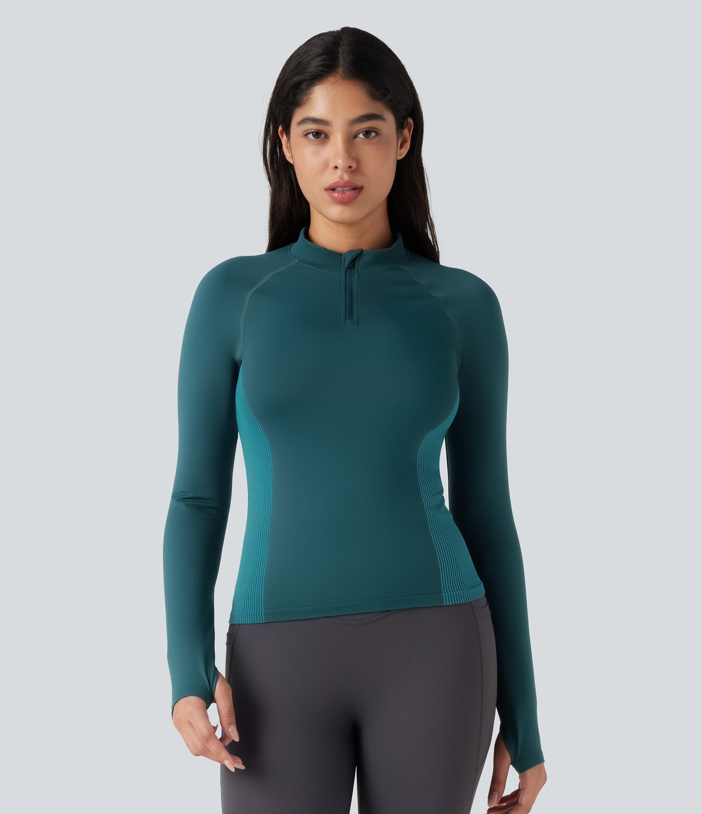 OneForm Seamless Flow Half Zip Long Sleeve Thumb Hole Yoga Sports Top