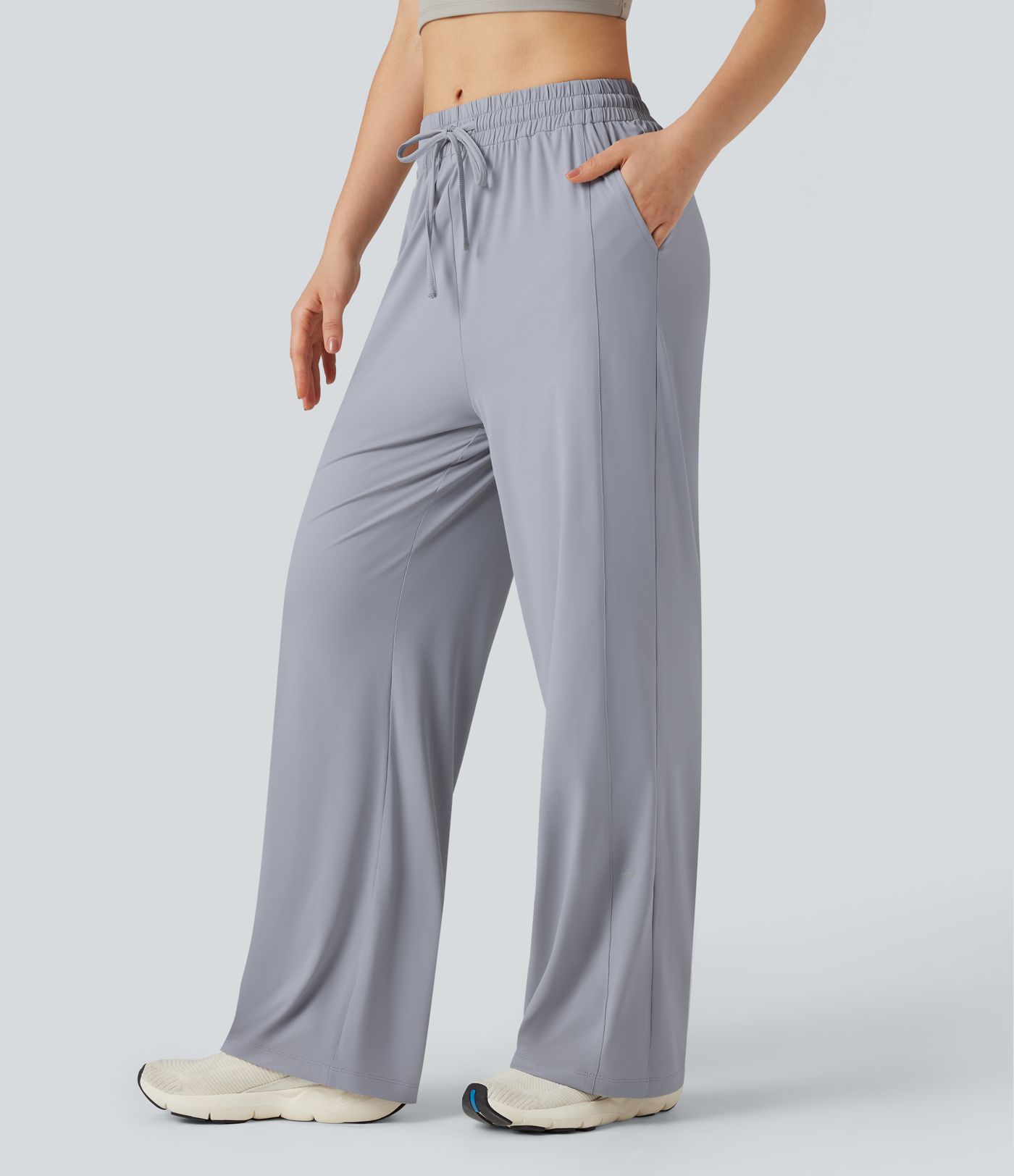Mid Rise Drawstring Cool Touch Hiking Baggy Pants with Pockets-UPF50+