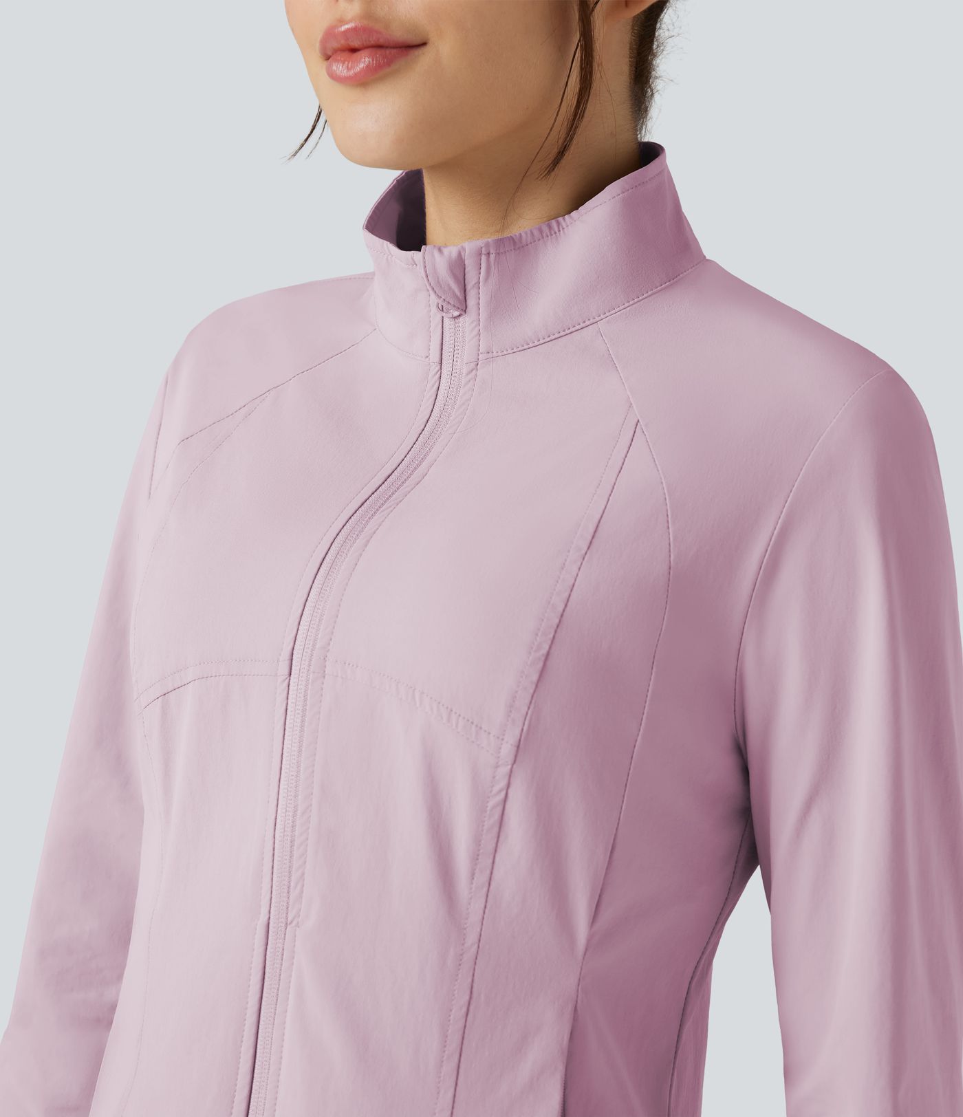 Stand Collar Long Sleeve Thumb Hole Hiking Jacket with Pockets-UPF40+