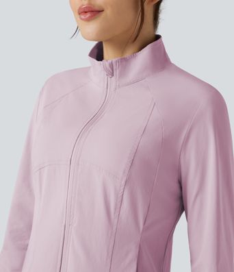 Stand Collar Long Sleeve Thumb Hole Hiking Jacket with Pockets-UPF40+