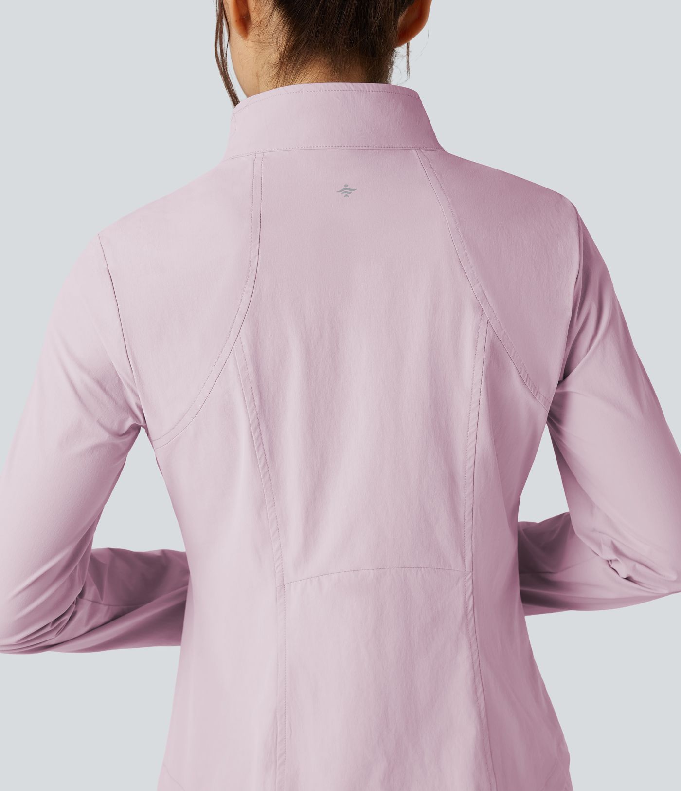 Stand Collar Long Sleeve Thumb Hole Hiking Jacket with Pockets-UPF40+