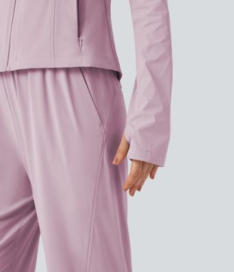 Stand Collar Long Sleeve Thumb Hole Hiking Jacket with Pockets-UPF40+