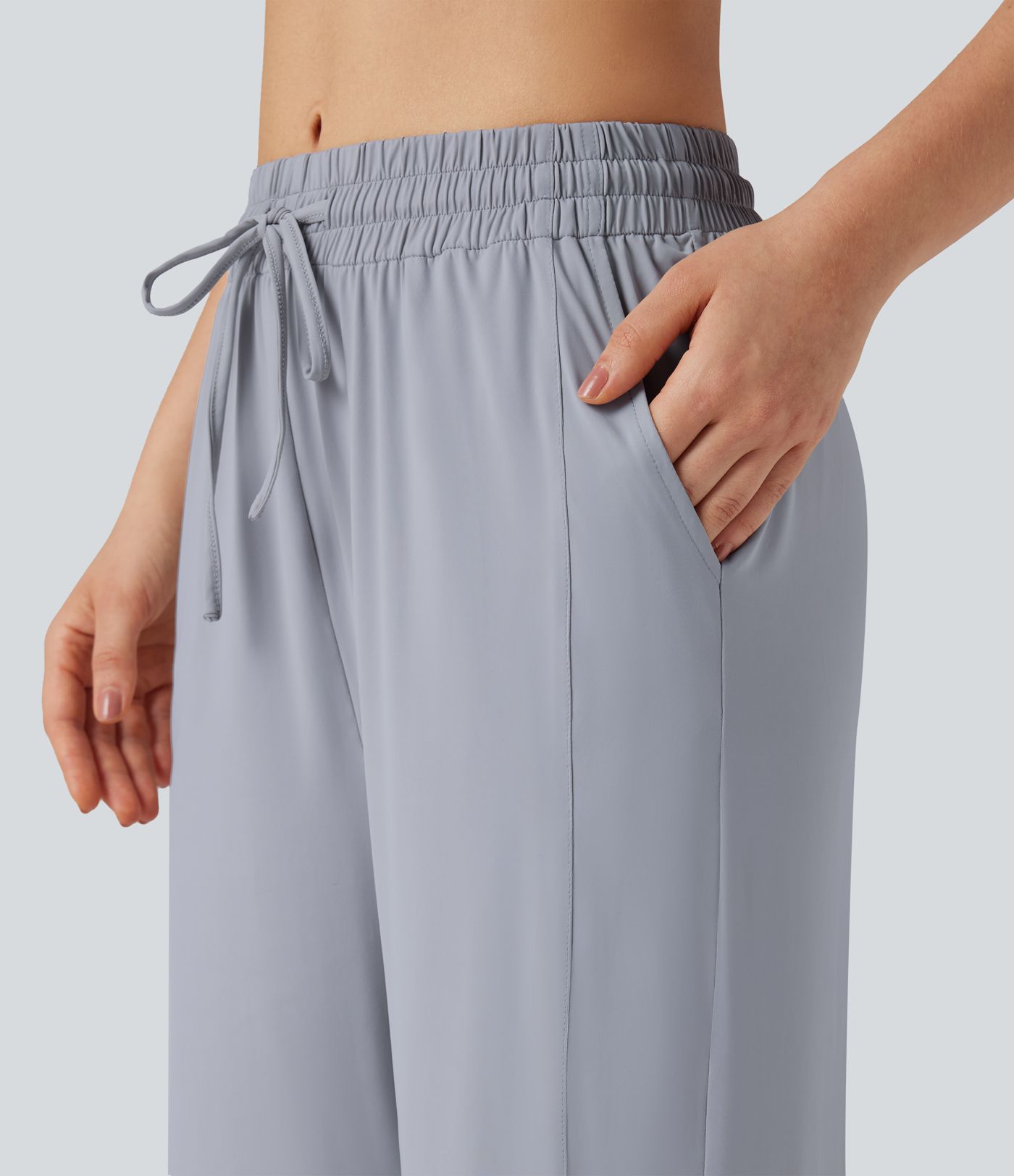 Mid Rise Drawstring Cool Touch Hiking Baggy Pants with Pockets-UPF50+