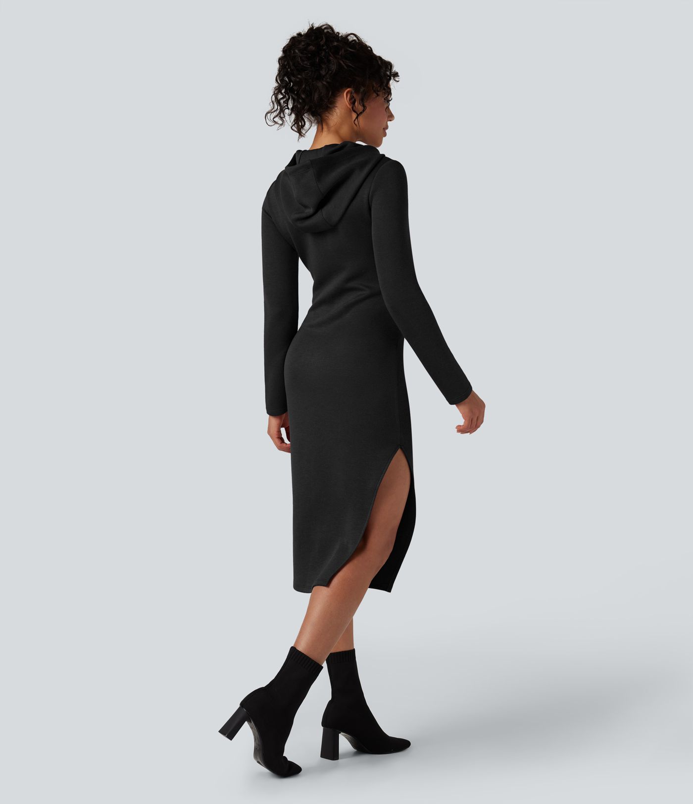 Lässiges Midi-Hoodie-Kleid mit langen Ärmeln und Seitenschlitz