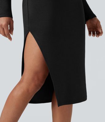 Lässiges Midi-Hoodie-Kleid mit langen Ärmeln und Seitenschlitz