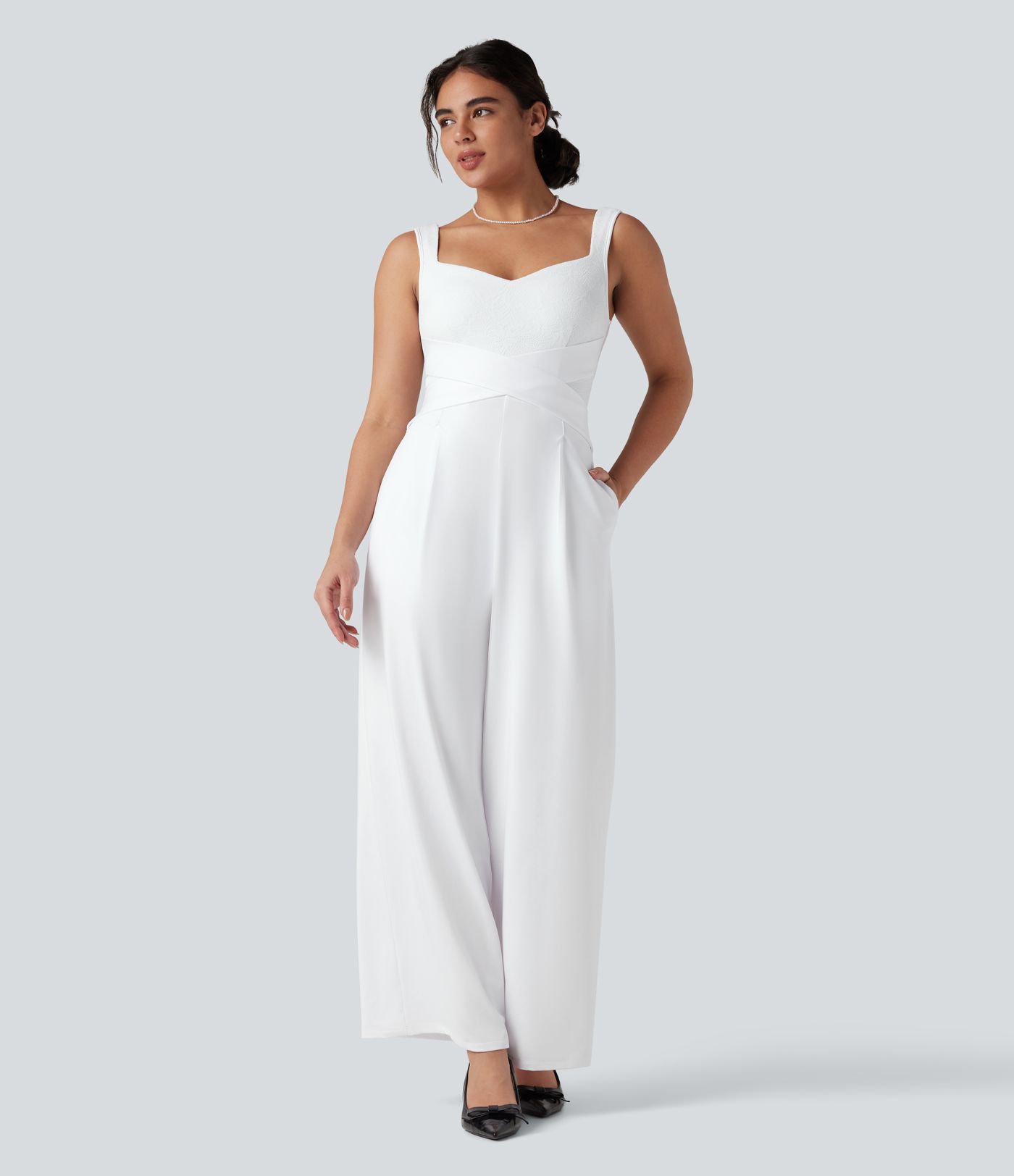 Sleeveless Contrast Lace Bridesmaid And Wedding Guest Jumpsuit with Pockets-Easy Peezy