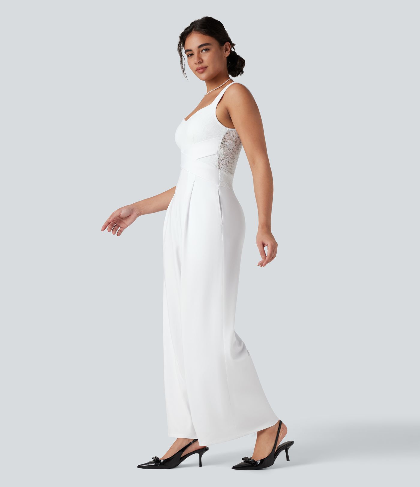 Sleeveless Contrast Lace Bridesmaid And Wedding Guest Jumpsuit with Pockets-Easy Peezy