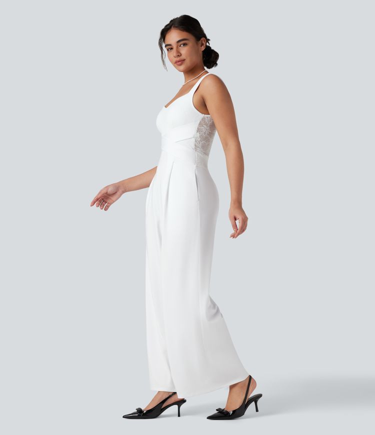 Sleeveless Contrast Lace Bridesmaid And Wedding Guest Jumpsuit with Pockets-Easy Peezy