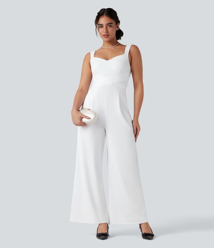 Sleeveless Contrast Lace Bridesmaid And Wedding Guest Jumpsuit with Pockets-Easy Peezy
