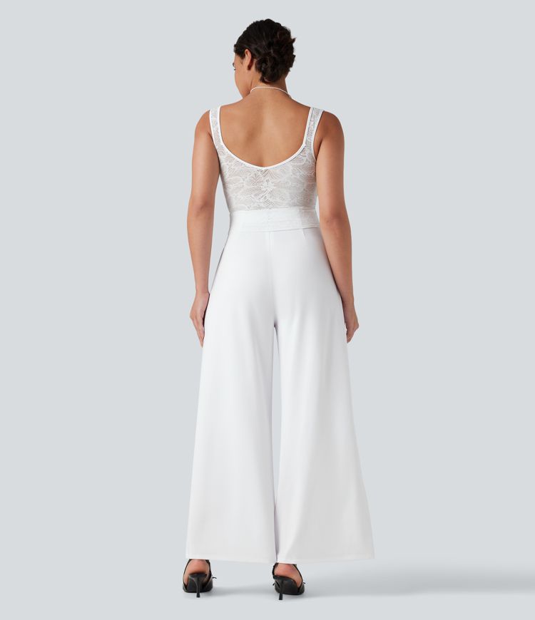 Sleeveless Contrast Lace Bridesmaid And Wedding Guest Jumpsuit with Pockets-Easy Peezy