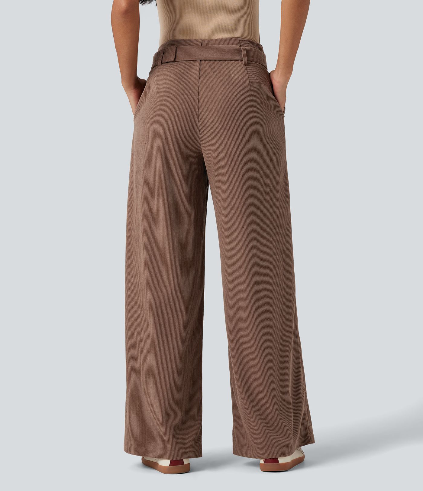 High Waisted Belted Wide Leg Corduroy Casual Pants with Pockets High Waisted Belted Wide Leg Corduroy Casual Pants with Pockets