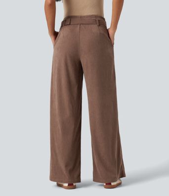 High Waisted Belted Wide Leg Corduroy Casual Pants with Pockets High Waisted Belted Wide Leg Corduroy Casual Pants with Pockets