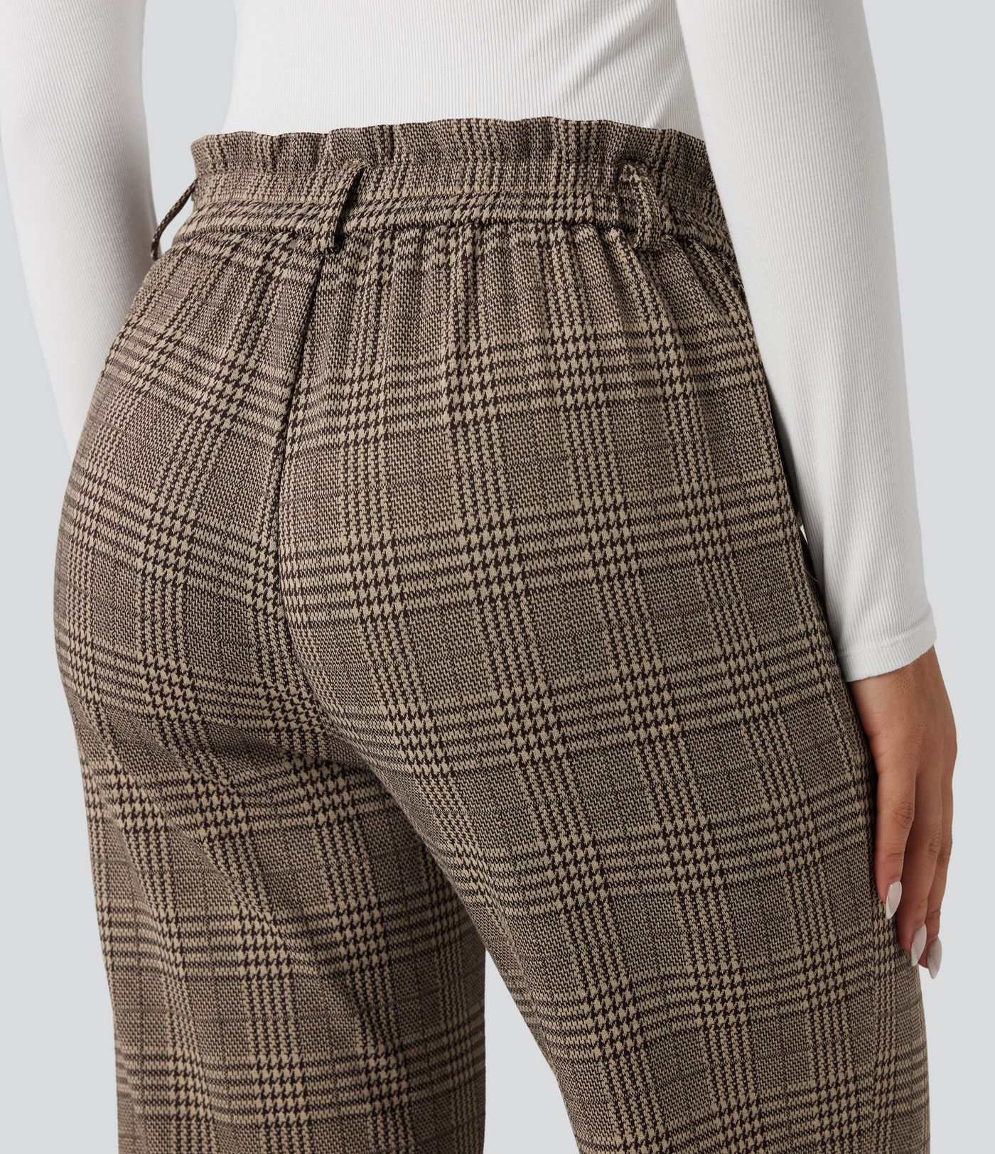 Halara Flex™ High Waisted Straight Leg Houndstooth Plaid Work Pants with Pockets