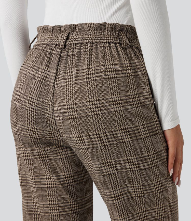 Halara Flex™ High Waisted Straight Leg Houndstooth Plaid Work Pants with Pockets