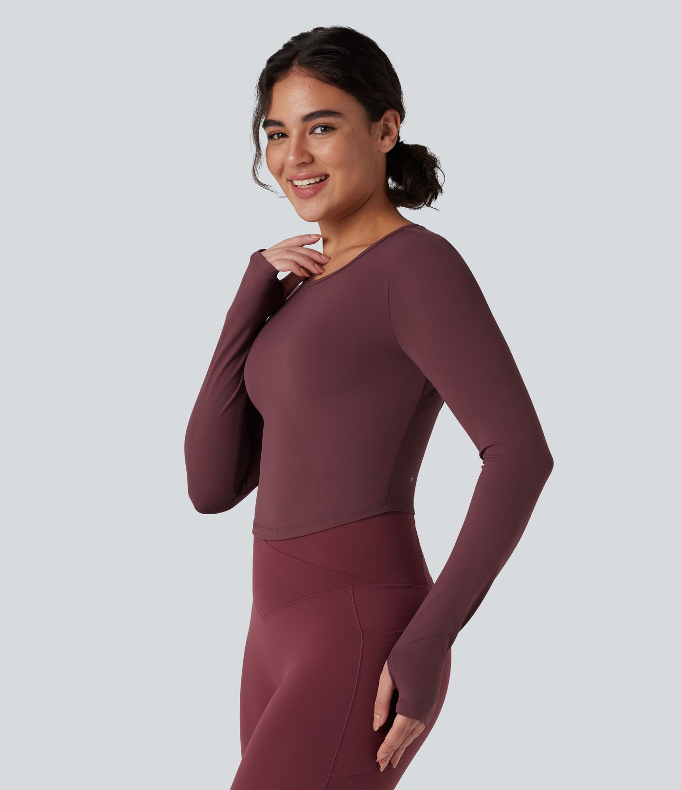 SoftlyZero™ Backless Adjustable Buckle Long Sleeve Thumb Holes Slim Yoga Top-UPF50+