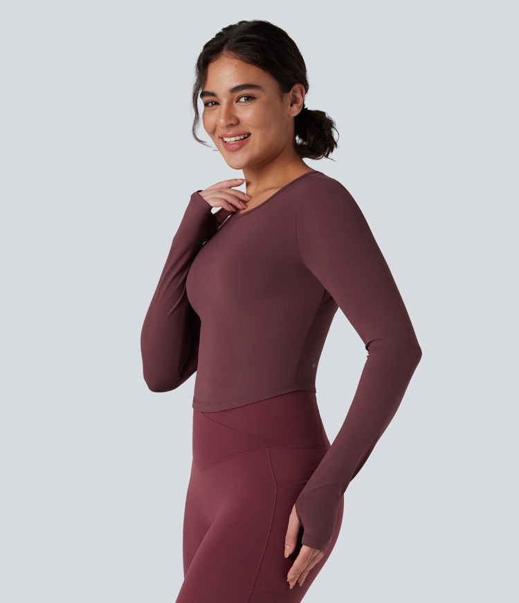 SoftlyZero™ Backless Adjustable Buckle Long Sleeve Thumb Holes Slim Yoga Top-UPF50+