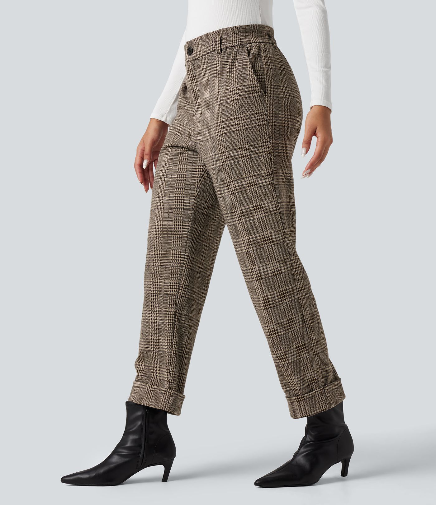 Halara Flex™ High Waisted Straight Leg Houndstooth Plaid Work Pants with Pockets