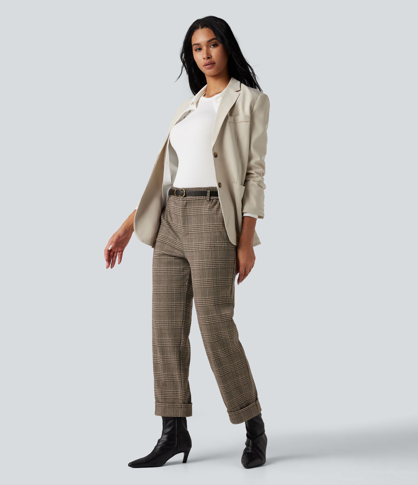 Halara Flex™ High Waisted Straight Leg Houndstooth Plaid Work Pants with Pockets