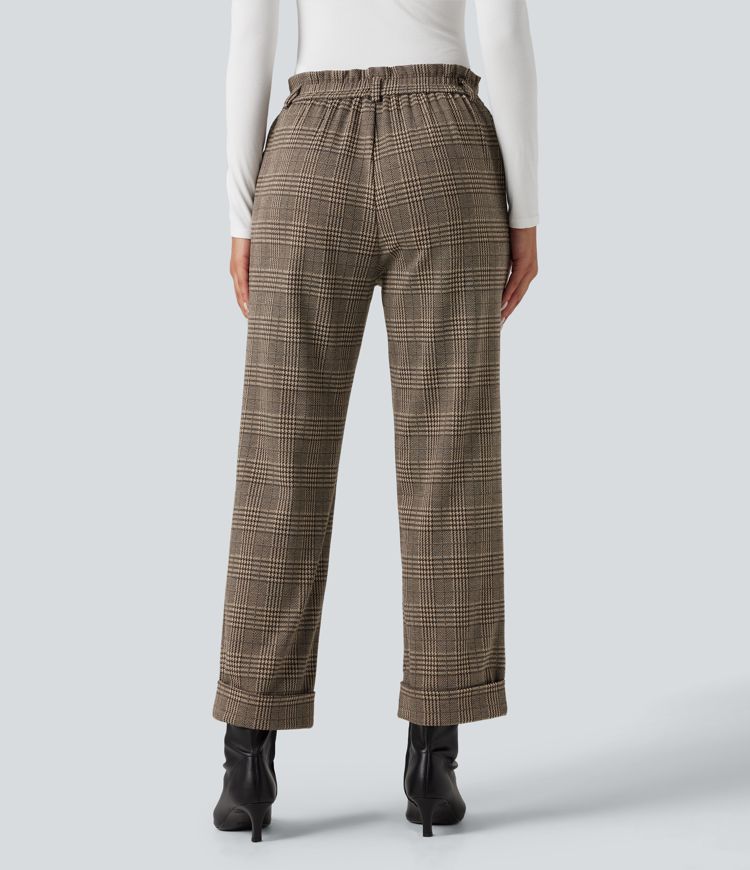 Halara Flex™ High Waisted Straight Leg Houndstooth Plaid Work Pants with Pockets