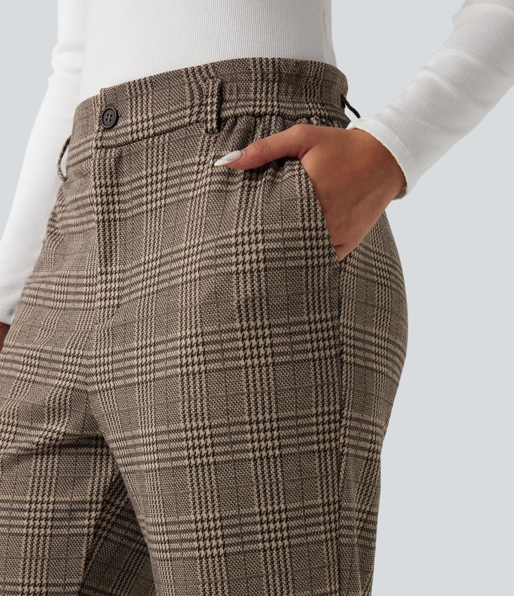 Halara Flex™ High Waisted Straight Leg Houndstooth Plaid Work Pants with Pockets