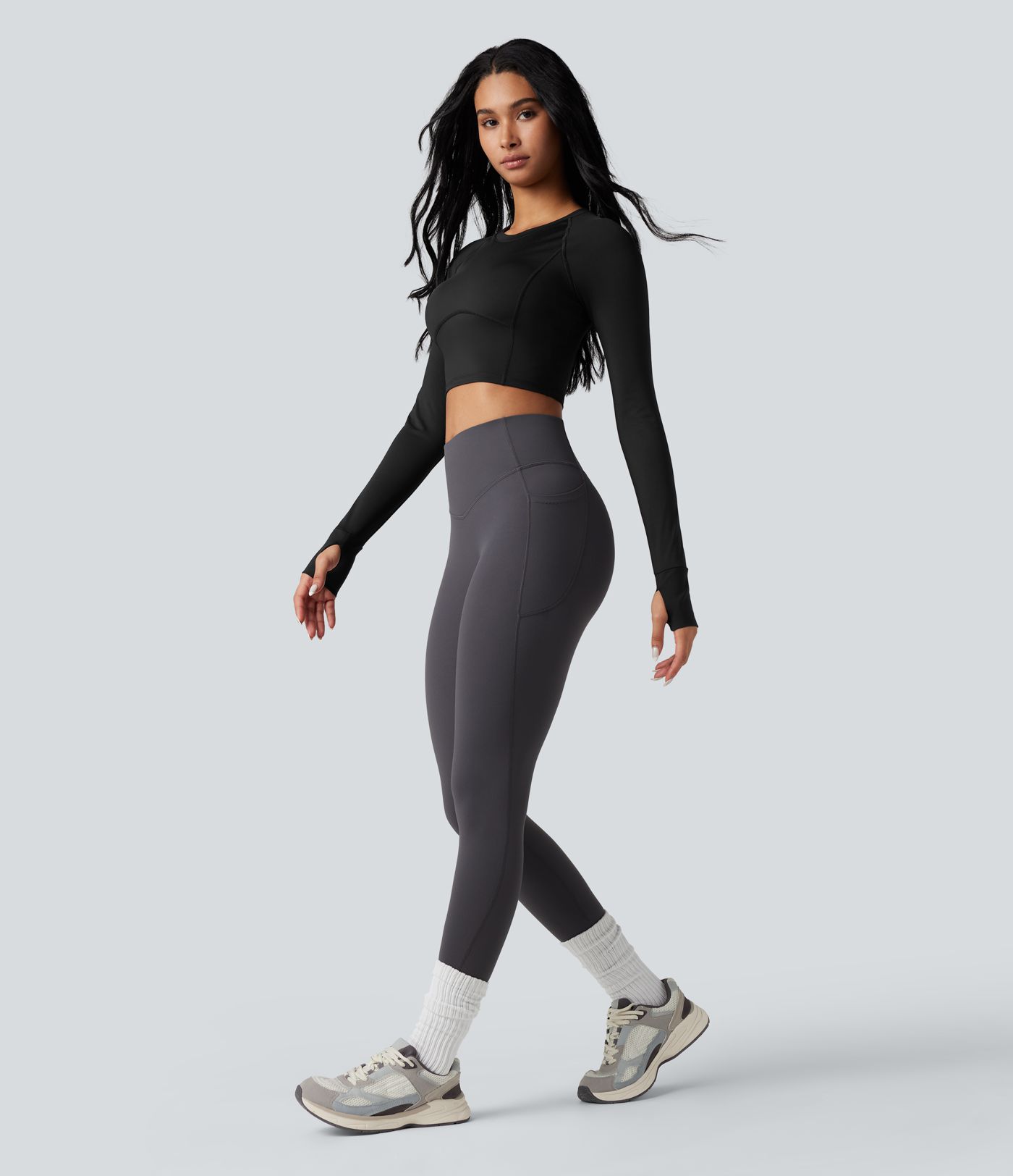 SoftlyZero™ Airy Push-Up Long Sleeve Thumb Hole Contrast Mesh Cool Touch Yoga Sports Top-UPF50+