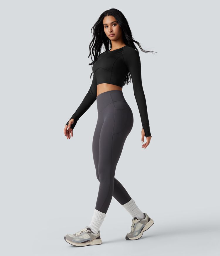 SoftlyZero™ Airy Push-Up Long Sleeve Thumb Hole Contrast Mesh Cool Touch Yoga Sports Top-UPF50+