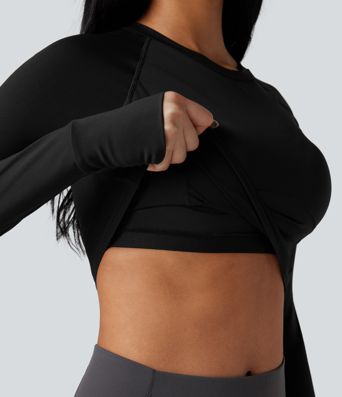 SoftlyZero™ Airy Push-Up Long Sleeve Thumb Hole Contrast Mesh Cool Touch Yoga Sports Top-UPF50+