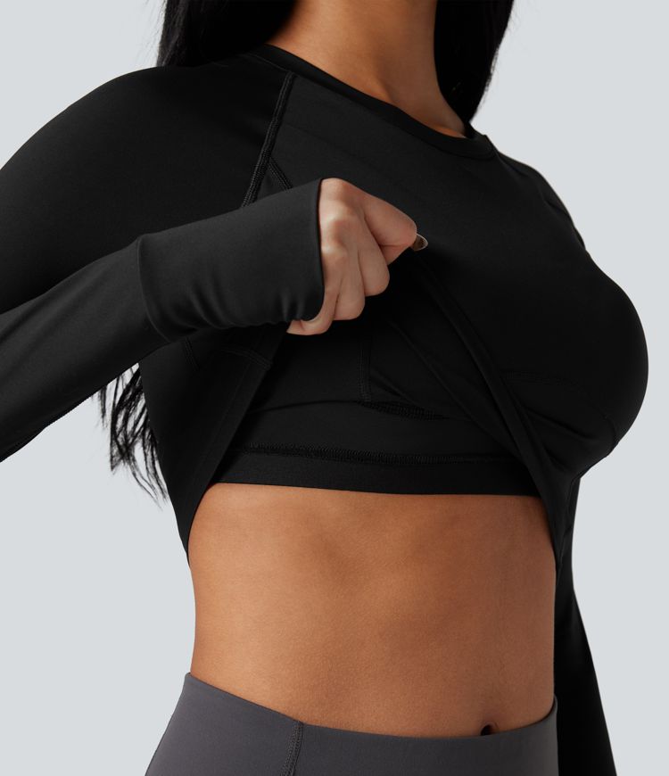 SoftlyZero™ Airy Push-Up Long Sleeve Thumb Hole Contrast Mesh Cool Touch Yoga Sports Top-UPF50+