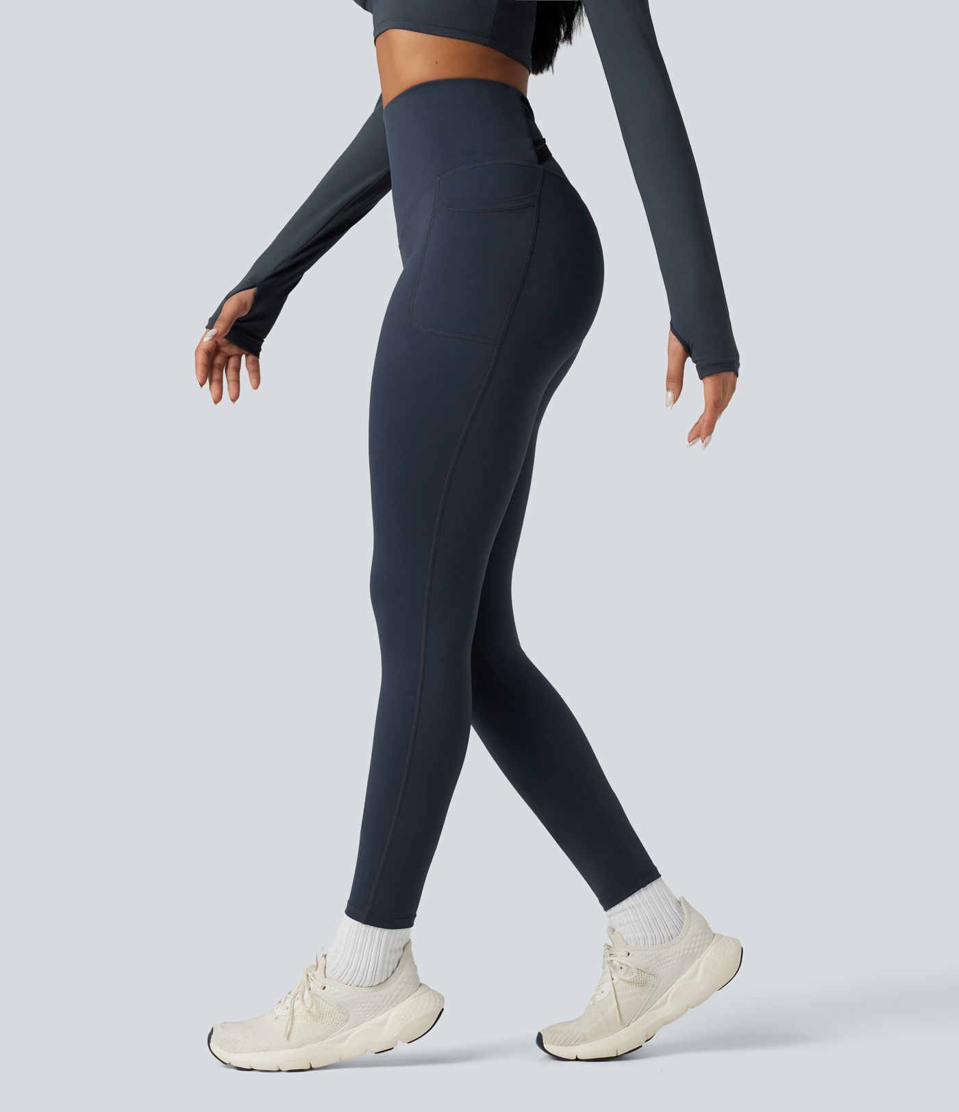 Legging running polaire thermique gainant croisé dos taille haute Halara UltraSculpt™ Heat avec poches
