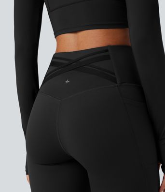 Halara Ultrasculpt™ Heat High Waisted Tummy Control Crossover Back Fleece Running Leggings with Pockets