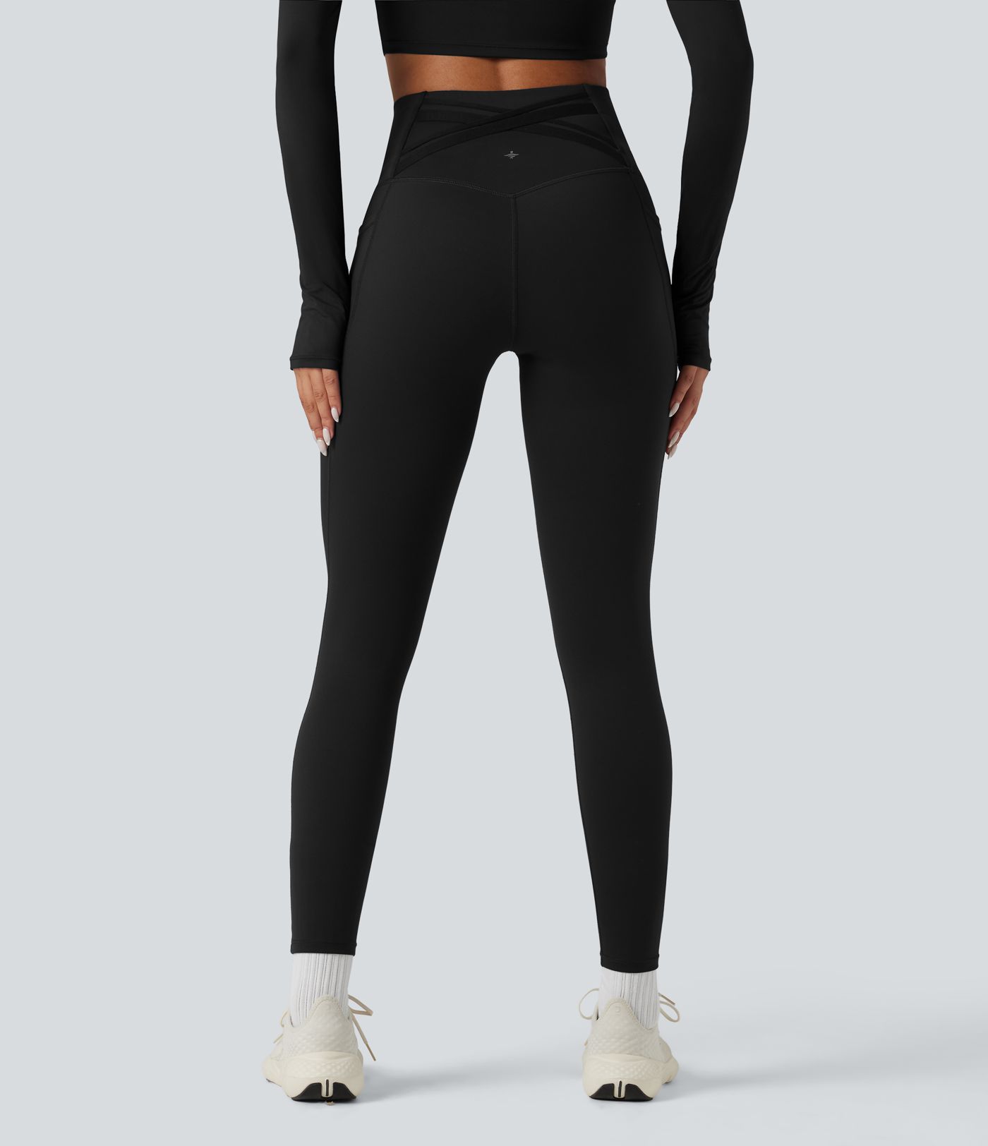 Halara Ultrasculpt™ Heat High Waisted Tummy Control Crossover Back Fleece Running Leggings with Pockets