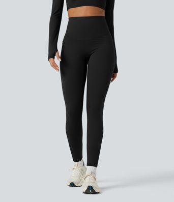 Halara Ultrasculpt™ Heat High Waisted Tummy Control Crossover Back Fleece Running Leggings with Pockets