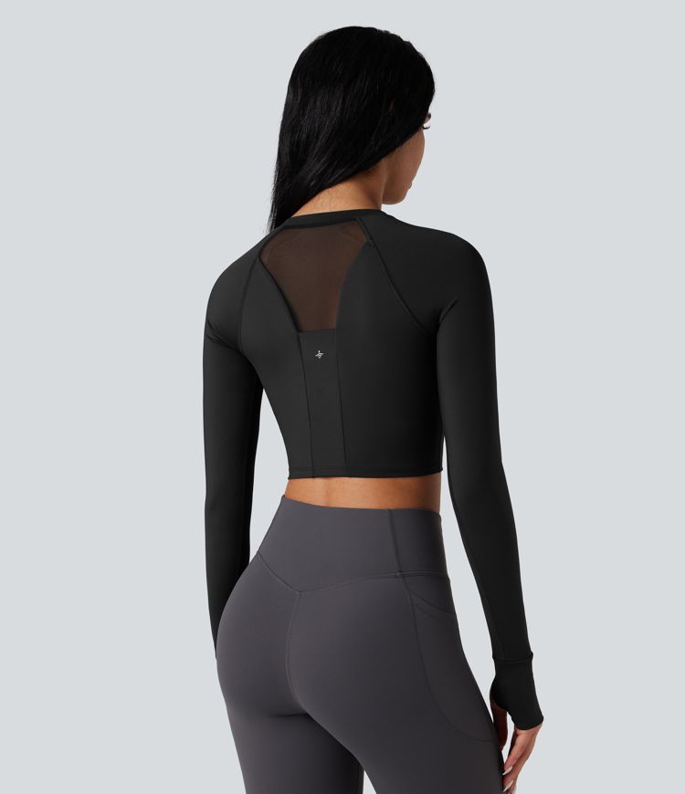 SoftlyZero™ Airy Push-Up Long Sleeve Thumb Hole Contrast Mesh Cool Touch Yoga Sports Top-UPF50+