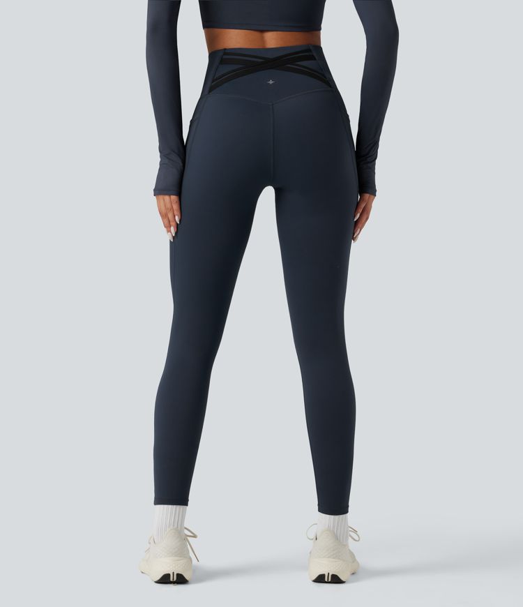 Halara Ultrasculpt™ Heat High Waisted Tummy Control Crossover Back Fleece Running Leggings with Pockets Halara Ultrasculpt™ Heat High Waisted Tummy Control Crossover Back Fleece Running Leggings with Pockets