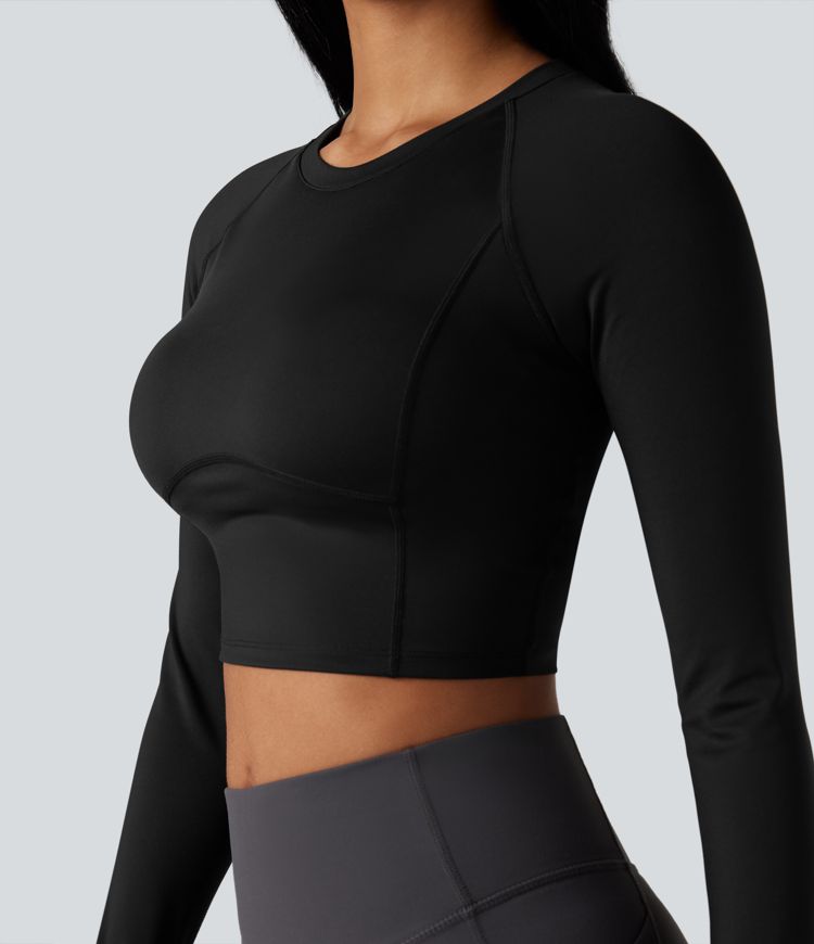 SoftlyZero™ Airy Push-Up Long Sleeve Thumb Hole Contrast Mesh Cool Touch Yoga Sports Top-UPF50+