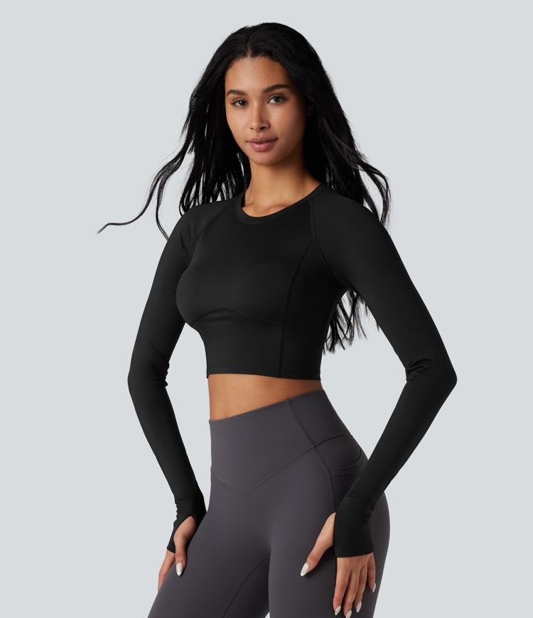 SoftlyZero™ Airy Push-Up Long Sleeve Thumb Hole Contrast Mesh Cool Touch Yoga Sports Top-UPF50+