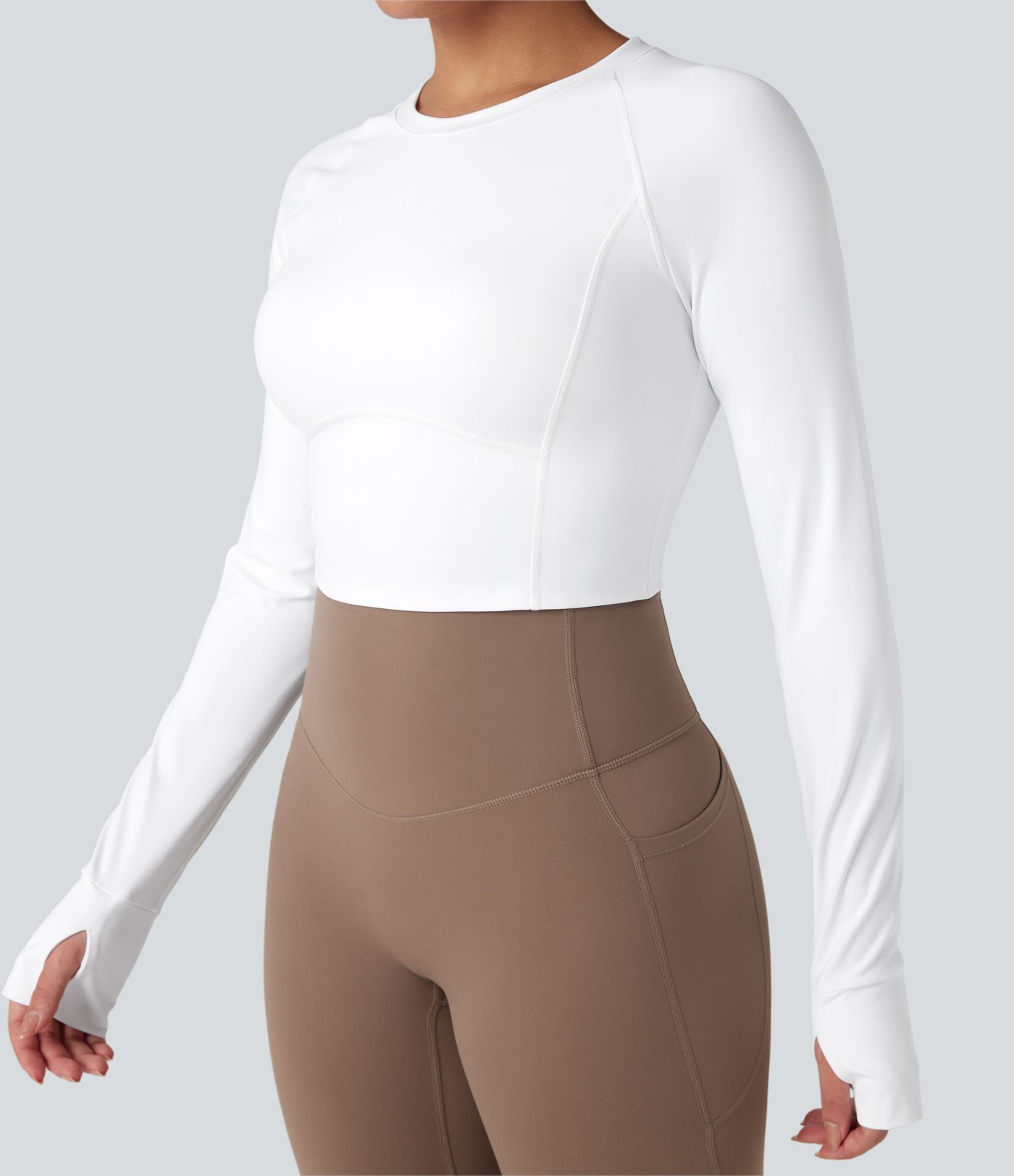 SoftlyZero™ въздушен спортен топ за йога с повдигащ ефект, дълги ръкави, отвори за палците, контрастна мрежа и хладно усещане при допир — UPF50+