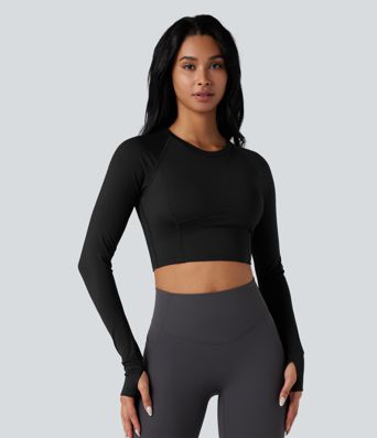SoftlyZero™ Airy Push-Up Long Sleeve Thumb Hole Contrast Mesh Cool Touch Yoga Sports Top-UPF50+