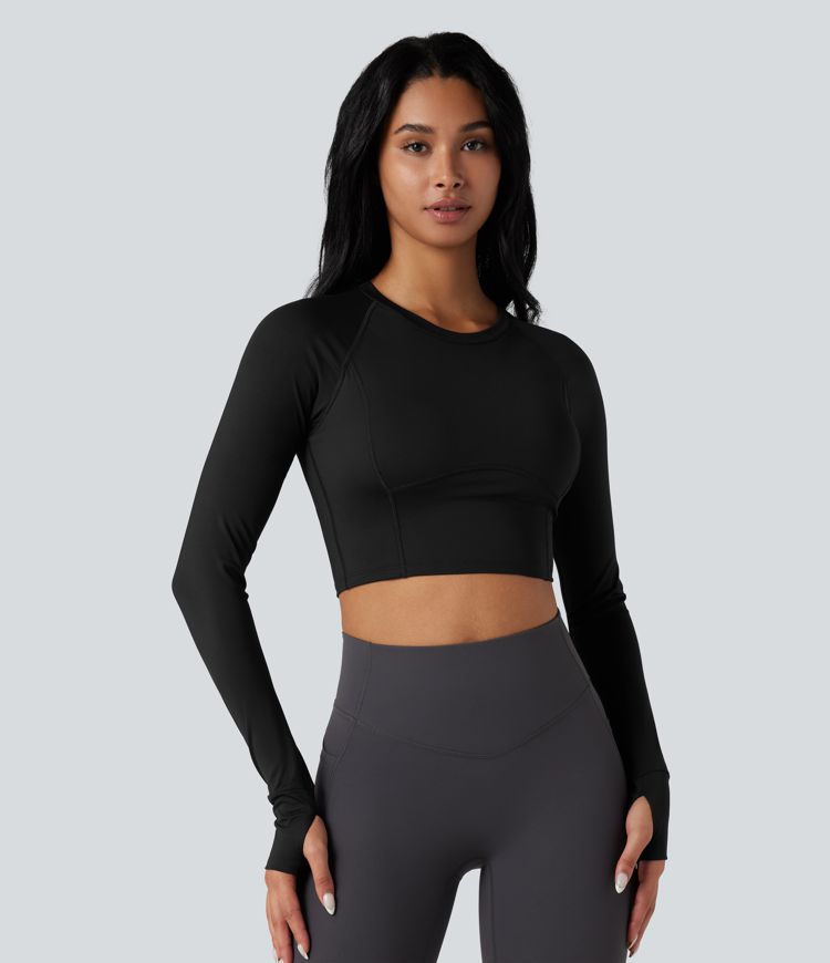SoftlyZero™ Airy Push-Up Long Sleeve Thumb Hole Contrast Mesh Cool Touch Yoga Sports Top-UPF50+