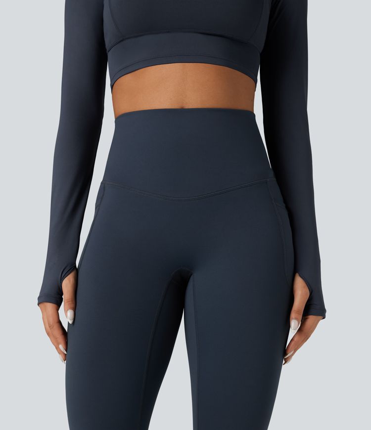 Halara Ultrasculpt™ High Waisted Tummy Control Crossover Back Fleece Running Leggings with Pockets