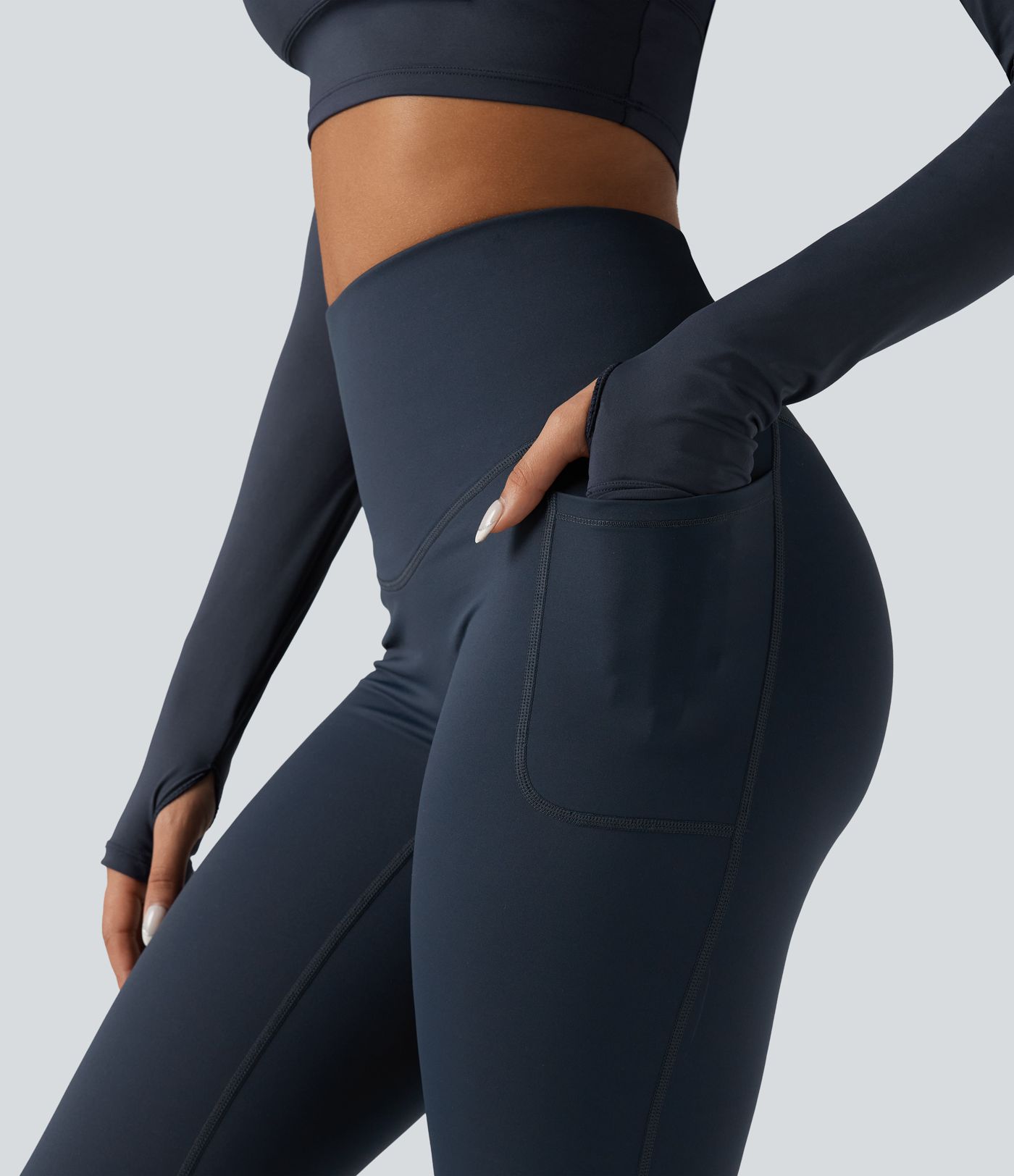 Legging running polaire thermique gainant croisé dos taille haute Halara UltraSculpt™ Heat avec poches