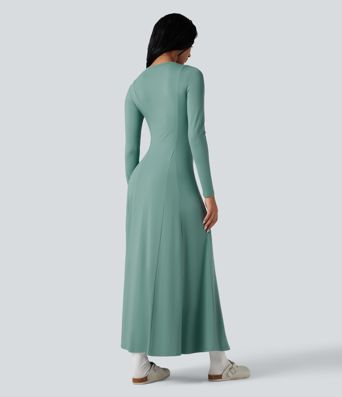 Henley Long Sleeve Flare Maxi Casual Dress