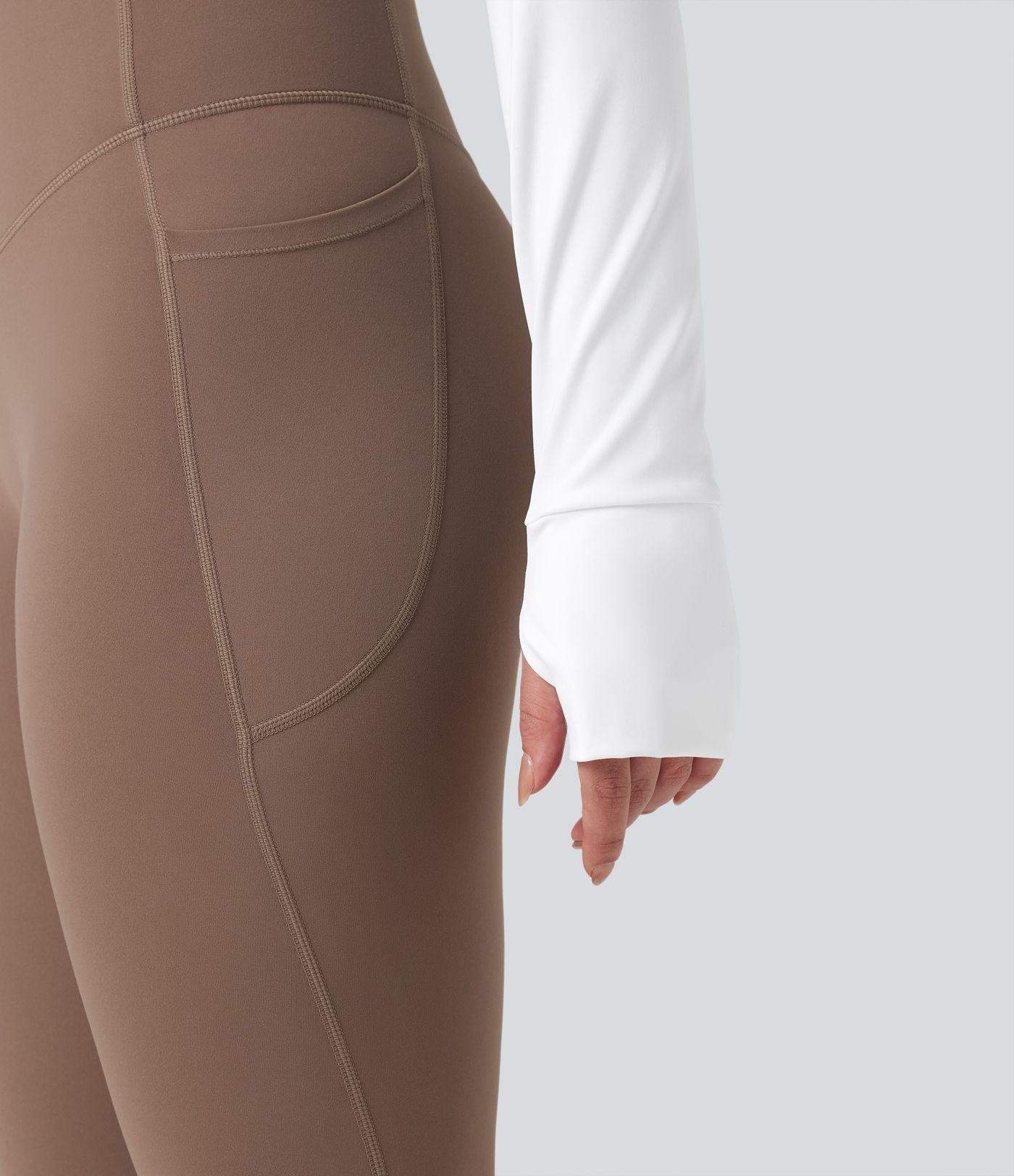 SoftlyZero™ въздушен спортен топ за йога с повдигащ ефект, дълги ръкави, отвори за палците, контрастна мрежа и хладно усещане при допир — UPF50+