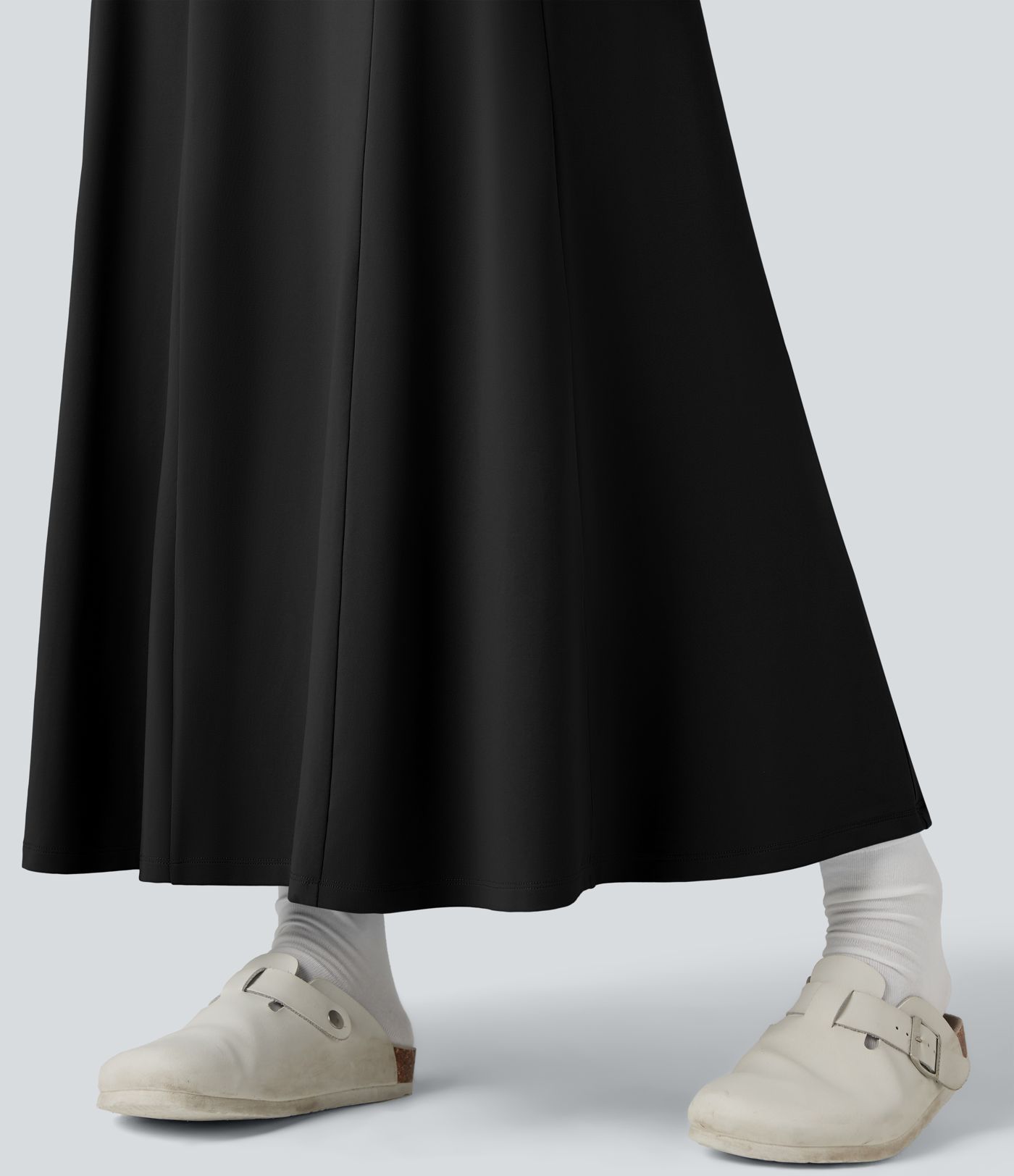 Robe longue évasée col Henley manches longues