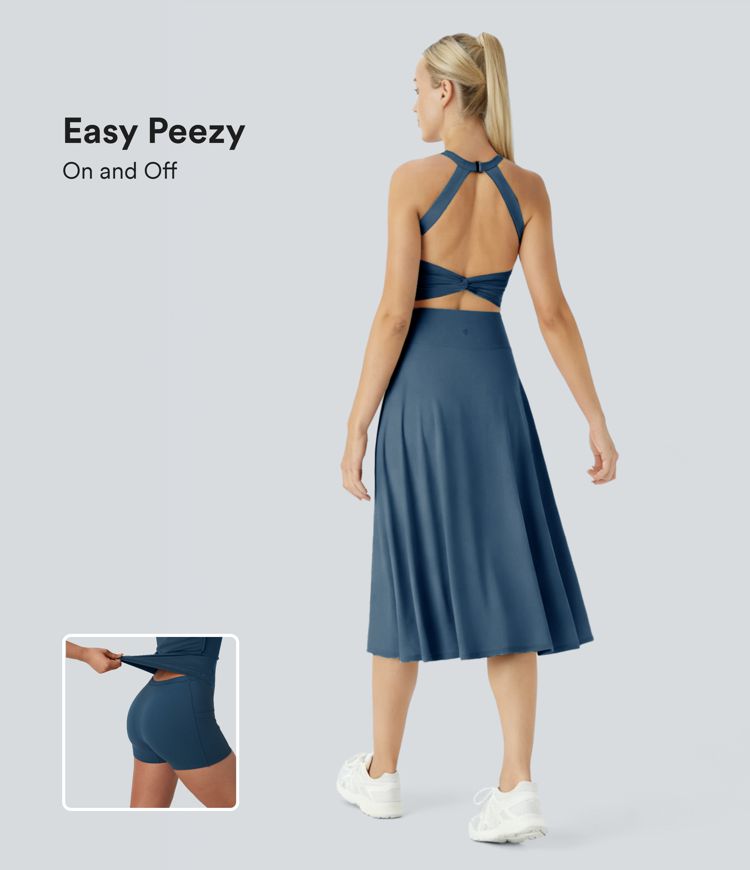 SoftlyZero™ Airy Twisted Backless Midi Cool Touch Dance Active Dress-Easy Peezy