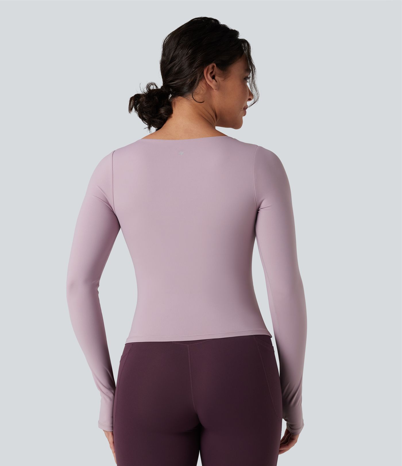 SoftlyZero™ Airy Square Neck Push-Up Long Sleeve Thumb Hole Ruched Cool Touch Yoga Sports Top