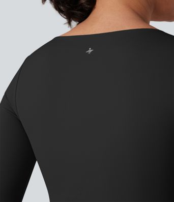 SoftlyZero™ Airy top sportivo da yoga con scollo quadrato, effetto push-up, maniche lunghe con foro per il pollice, arricciature e sensazione fresca al tatto